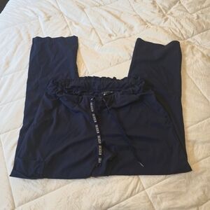Navy Blue Med Coture Size Med Drawstring Scrub Pants With Slit At Ankle